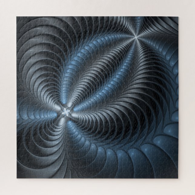 Quebra-cabeça Cinza Azul Plástico Arte Fractal 3D Abstrato (Vertical)