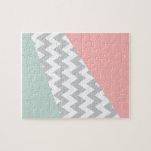 Quebra-cabeça Cinza Chevron Mint e Coral