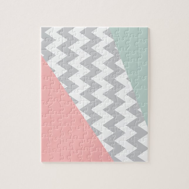 Quebra-cabeça Cinza Chevron Mint e Coral (Vertical)