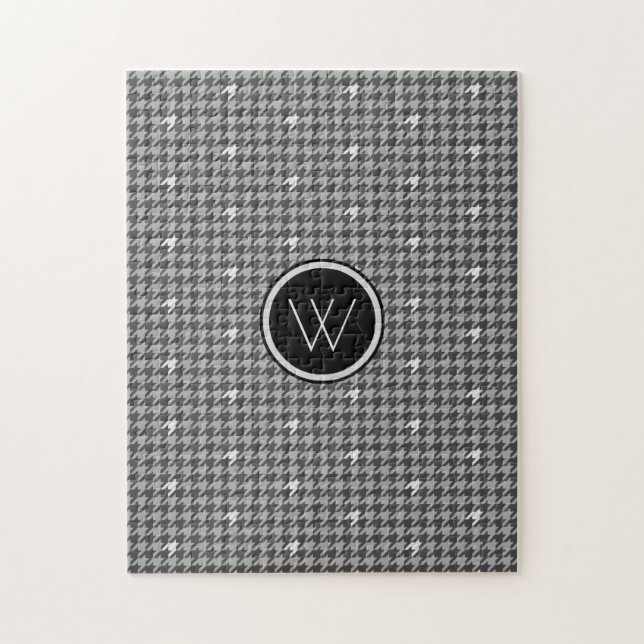 Quebra-cabeça Cinza com Houndstooth de Destaque de Silver (Vertical)