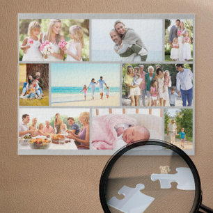 Quebra-cabeça Cinza de Colagem de Fotos da Família Personalizad
