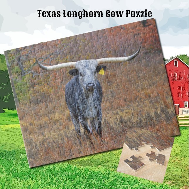 Quebra-cabeça Cinza de Vaca de Longhorn (Pretty Gray Texas Longhorn Cow Puzzle)