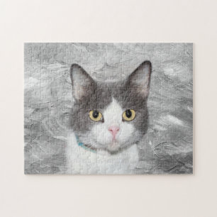 Quebra-cabeça Cinza e gato smoking branco