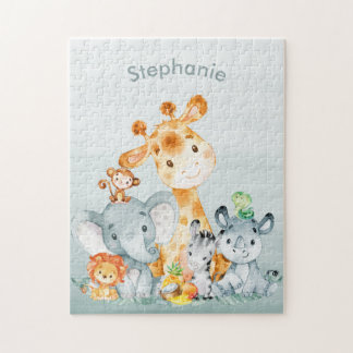 Quebra-cabeça Cinza Mint Watercolor Cute Safari Selgle