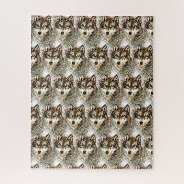 Quebra-cabeça Cinza Preta de Cabeça de Lobo de Aquarela (Vertical)