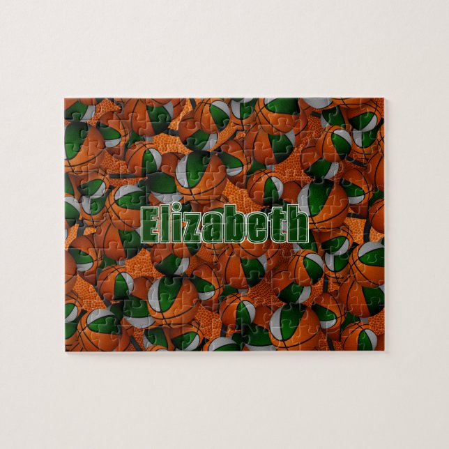 Quebra-cabeça cinza verde raparigas de basquete rapazes - cores (Horizontal)