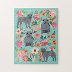 Quebra-cabeça Cinzas Franceses Bulldogs Vintage Florals