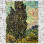 Quebra-cabeça Ciprestes por Vincent van Gogh<br><div class="desc">Ciprestes de Vincent van Gogh é uma pintura típica da paisagem apos impressionismo de arte. Árvores ciprestes em um campo, nuvens brancas e peludas no céu azul de verão e uma fenda de lua crescente. Sobre o artista: Vincent Willem van Gogh (1853-1890) foi um dos mais famosos pintores Post Impressionistas...</div>
