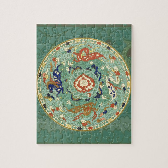 Quebra-cabeça Círculo Chinês Antigo Verde Azul (Vertical)