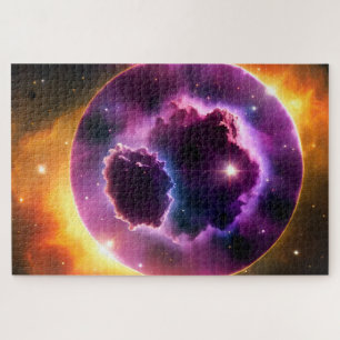 Quebra-cabeça Círculo de Janela Roxo Cósmico em Sonho Galáctico