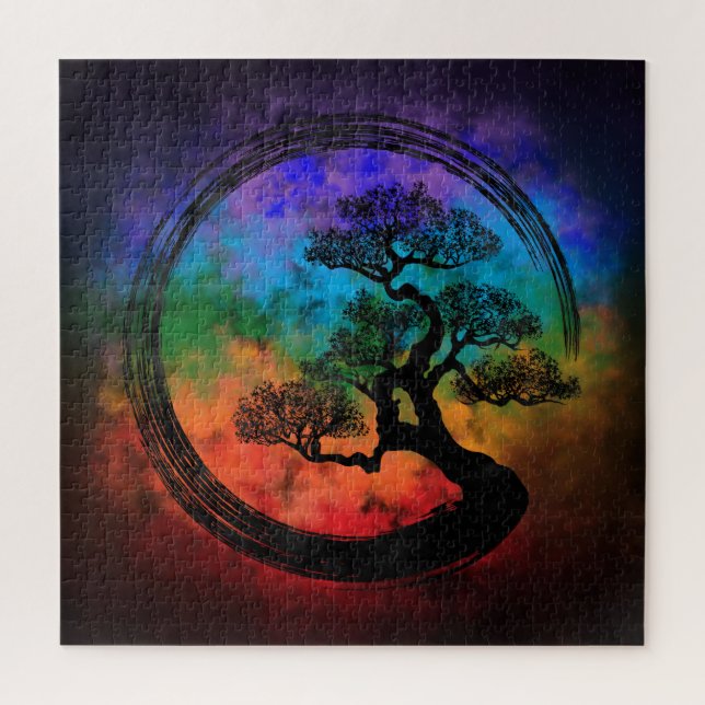 Quebra-cabeça Círculo Enso Zen e Nebulosa da Árvore Bonsai (Vertical)