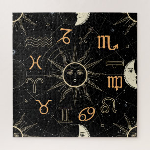 Quebra-cabeça Círculo horoscópico, sinais de Zodiac, vintage.