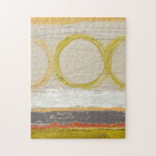 Quebra-cabeça Círculos Amarelo e Laranja em Fundo Multicolorido