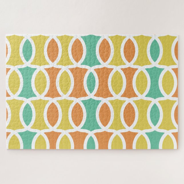 Quebra-cabeça Círculos Ovais Retro Anos 60 Laranja Turquesa Dour (Horizontal)