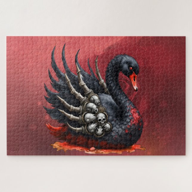 Quebra-cabeça Cisne Negro de Ossos – Elegância Gótica (Horizontal)