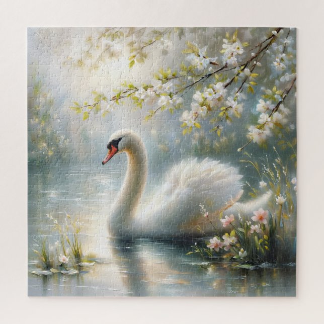 Quebra-cabeça Cisne no Lago Floral Painting (Vertical)