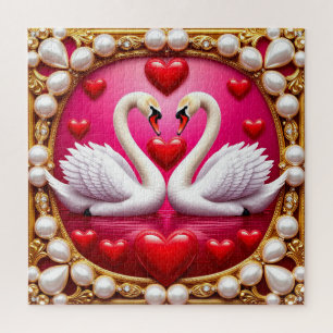 Quebra-cabeça Cisnes de Casamento Romântico emoldurados por Orna