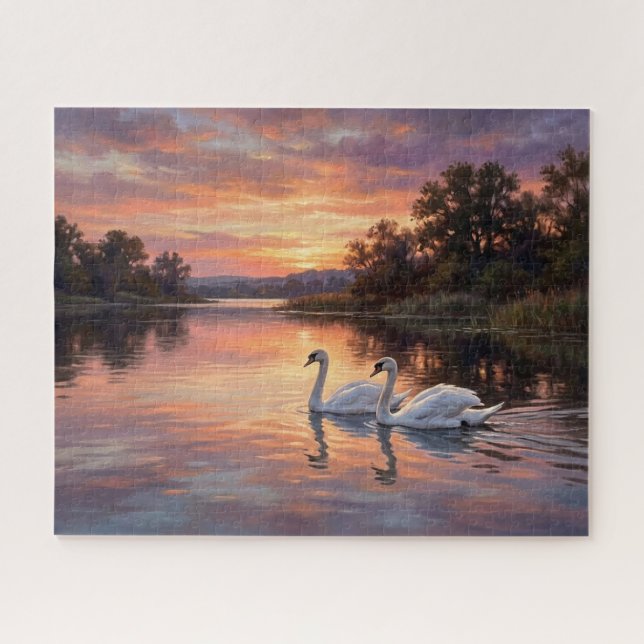Quebra-cabeça Cisnes Elegantes ao Pôr do Sol (Horizontal)