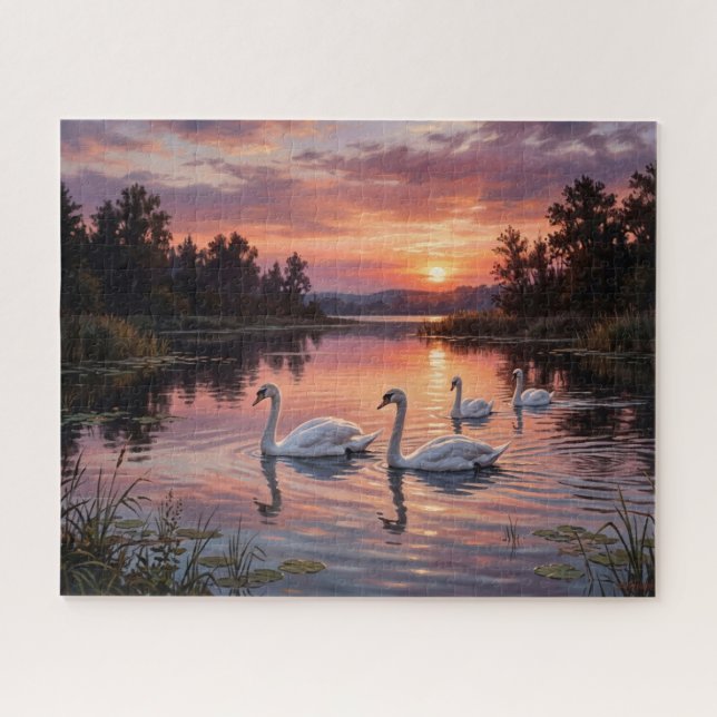 Quebra-cabeça Cisnes Elegantes ao Pôr do Sol (Horizontal)