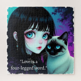 Quebra-cabeça Citação de Garota de Anime e Gato Siames