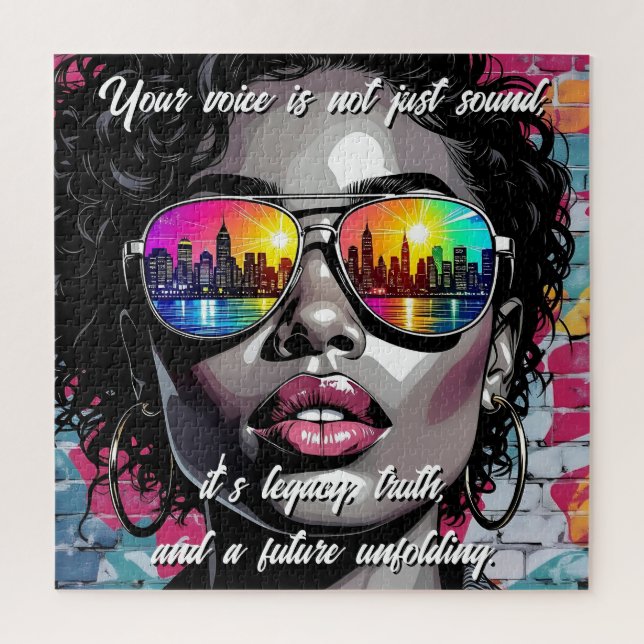 Quebra-cabeça Citação Inspiradora e Mulher da Cidade (Vertical)