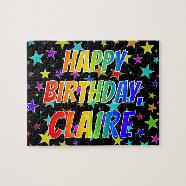 Quebra-cabeça "CLAIRE" Primeiro Nome, Diversão "FELIZ ANIVERSÁRI (Horizontal)