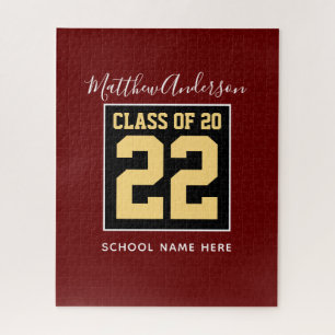 Quebra-cabeça Classe de 2022 Burgundy Black and Dourado Graduati