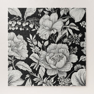 Quebra-cabeça Clássico Floral Vintage Preto e Branco
