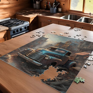 Quebra-cabeça Clássico Vintage Blue Truck Fantasy Art Rustic Tow