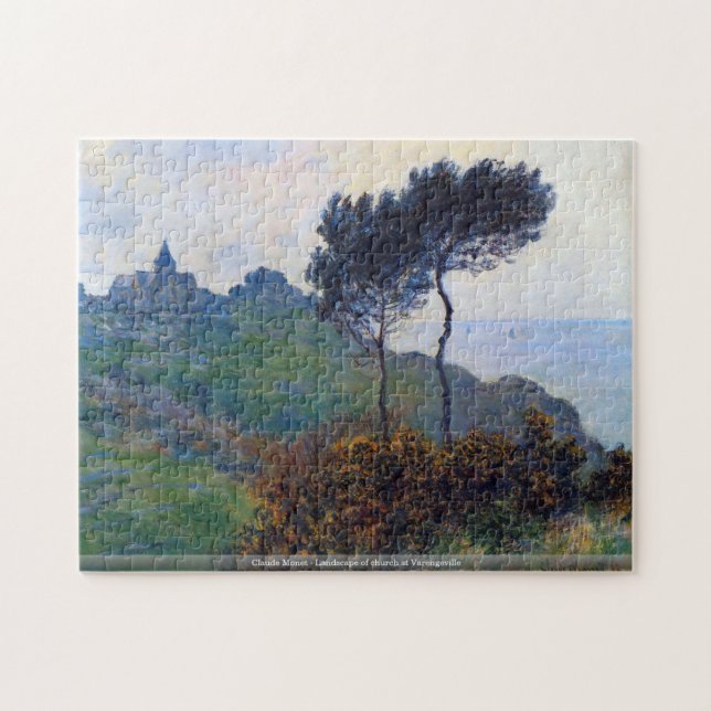 Quebra-cabeça Claude Monet - paisagem da igreja em Varengeville (Horizontal)