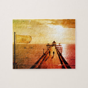 Quebra-cabeça Clevedon Pier Red Sunset, Somerset, Reino Unido -