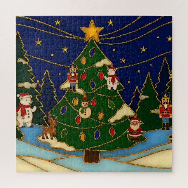 Quebra-cabeça Cloisonne Art Whimsical Forest Classic Christmas  (Vertical)