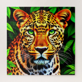 Quebra-cabeça Close-Up Jaguar Leopardo Rosto com Olhos Verdes