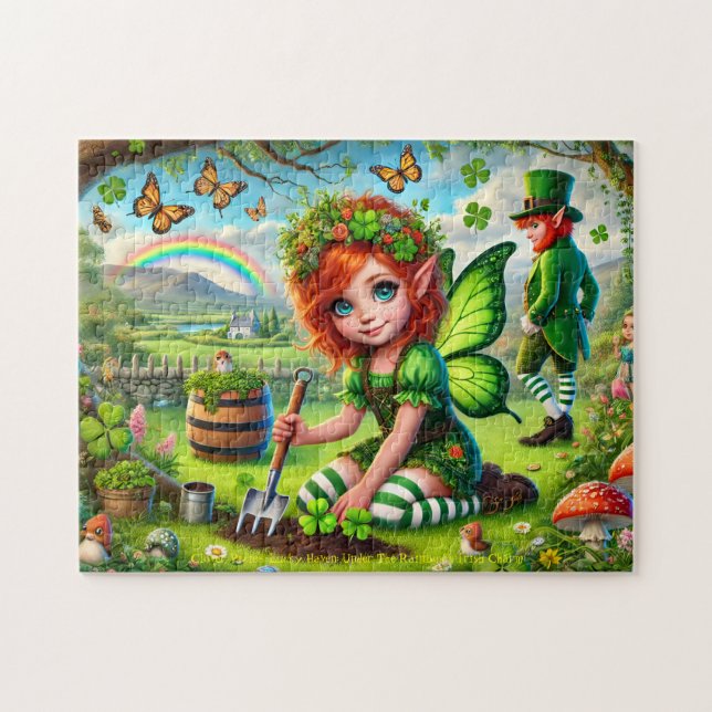 Quebra-cabeça Clover Pixie Puzzle, Fairy Leprechaun St Patrick's (Horizontal)