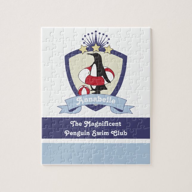 Quebra-cabeça Clube de Natação Personalizado Crista Pinguim Fofo (Vertical)