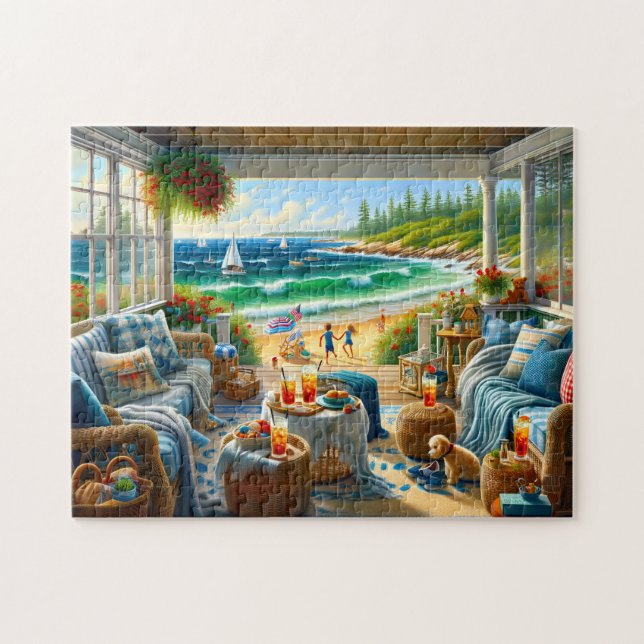 Quebra-cabeça Coastal New England Summer Porch Seascape (Horizontal)