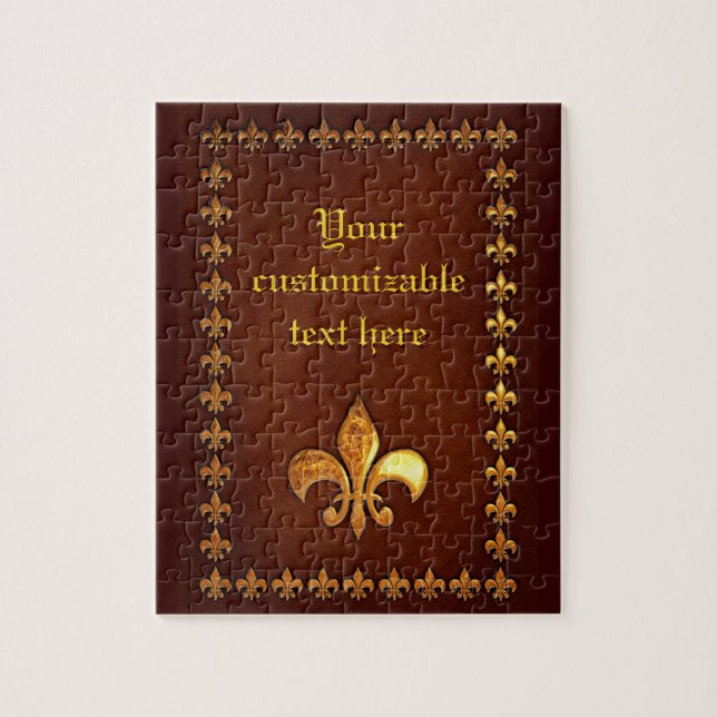 Quebra-cabeça Cobrir de couro antigo com Fleur-de-Lys de ouro - (Vertical)