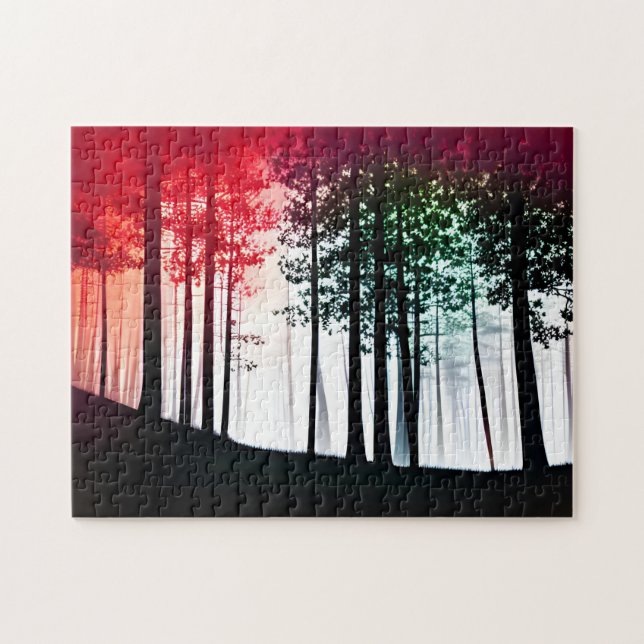 Quebra-cabeça Cobrir de Nevoeiro Vermelho Floresta de Silhueta P (Horizontal)