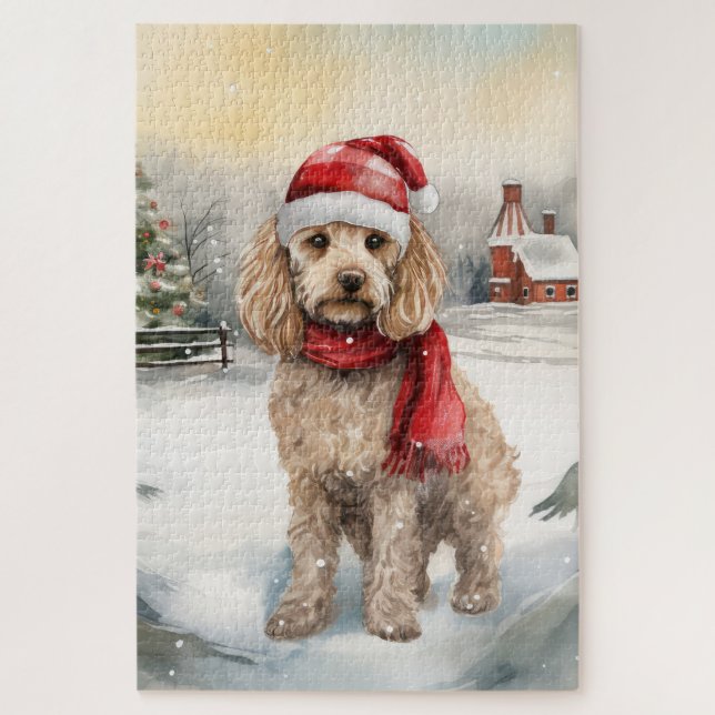 Quebra-cabeça Cockapoo Cachorro na Neve Natal  (Vertical)