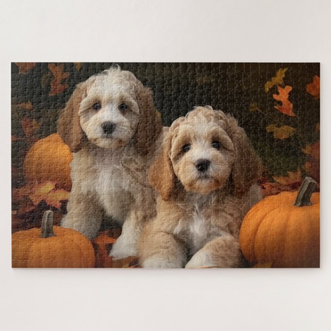 Quebra-cabeça Cockapoo Puppy Autumn Delight Pumpkin (Horizontal)