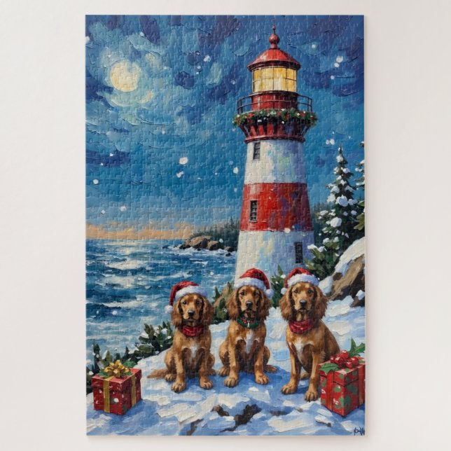 Quebra-cabeça Cocker Spaniel Christmas Lighthouse Holiday (Vertical)