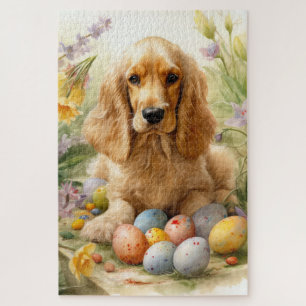 Quebra-cabeça Cocker Spaniel com Feriado de Ovos de Páscoa