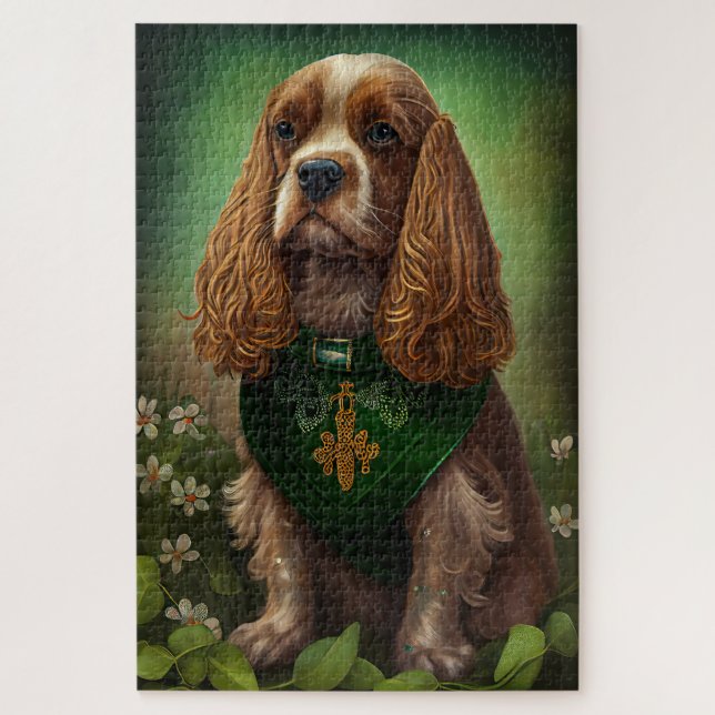 Quebra-cabeça Cocker Spaniel de vestido do dia de São Patrício (Vertical)
