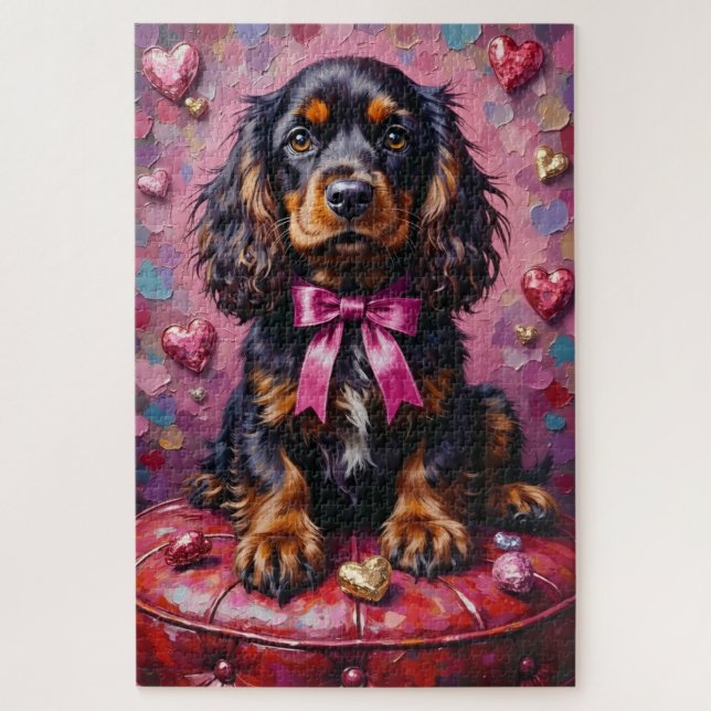 Quebra-cabeça Cocker Spaniel Dog Valentine's Day Red Ottoman (Vertical)
