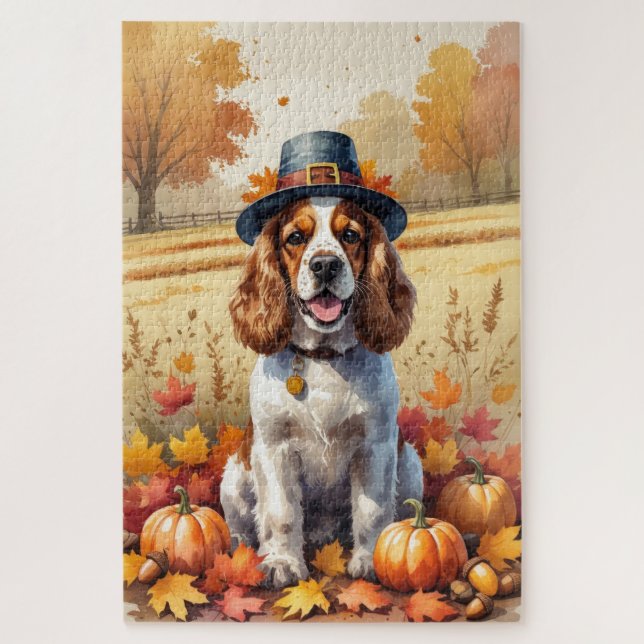 Quebra-cabeça Cocker Spaniel Em Folhas de Outono Arte de Ação de (Vertical)