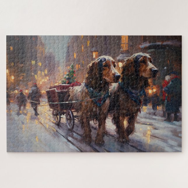 Quebra-cabeça Cocker Spaniel Inglês Temporada Festiva de Natal (Horizontal)