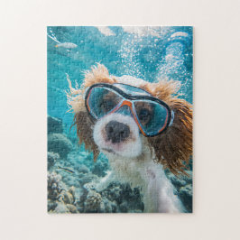 Quebra-cabeça Cocker Spaniel King Charles dirigindo no oceano
