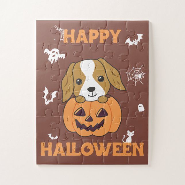 Quebra-cabeça Cocker Spaniel Pumpkin Cute Dogs Feliz Halloween J (Vertical)