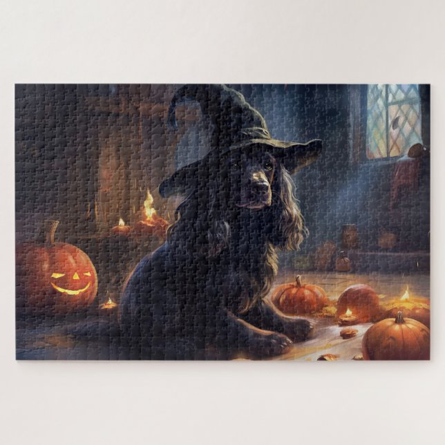 Quebra-cabeça Cocker Spaniel Pumpkins Halloween Assustado (Horizontal)