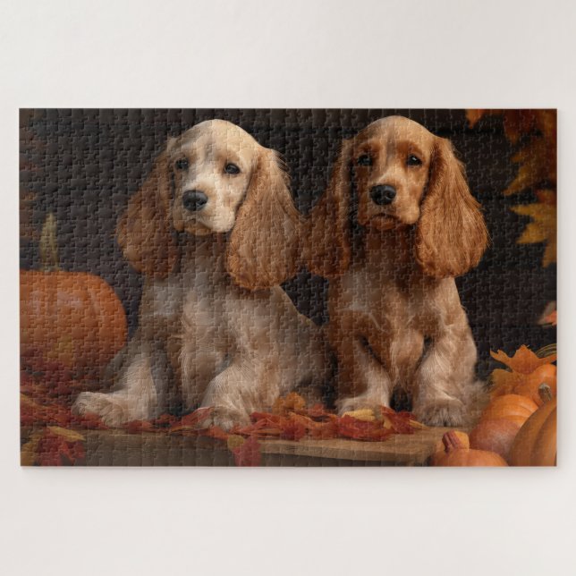 Quebra-cabeça Cocker Spaniel Puppy Autumn Delight Pumpkin (Horizontal)
